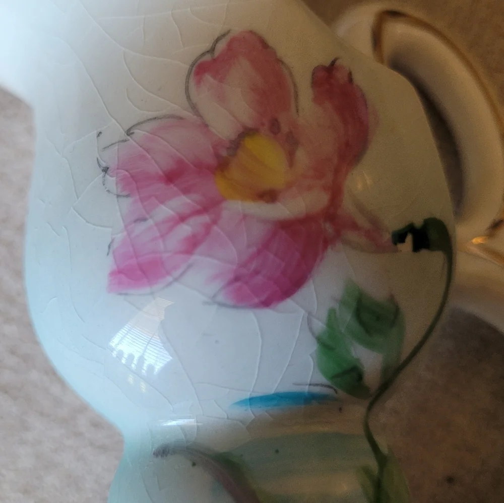 Vintage Ceramic Porcelain Floral Handpainted Vase Pitcher 7.5